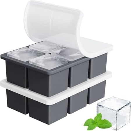 Sprqcart Large Ice Cube Tray Silicone Ice Cube Trays with Lid for Freezer Stackable Ice Cube Mould for Making Large Square Ice Cubes - Black (Pack of 2)