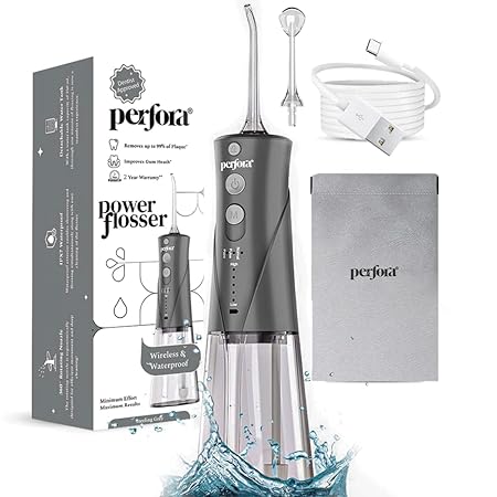 Perfora Rechargeable Power Dental Water Flosser For Teeth - 300ml, Grey