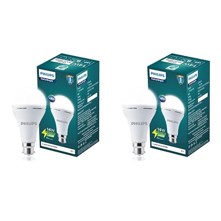 PHILIPS 14W Emergency LED Bulb | Stellar Bright B22 Inverter LED Bulb for Power Cuts | Crystal White, Pack of 2