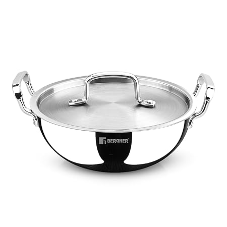 TriPro Triply Stainless Steel 30cm (5.2L) Deep Kadai with Stainless Steel Lid, Kadhai with Durable Stay Cool Handles, Consumes Less Oil, Healthy Cooking, Easy to Clean - Induction and Gas Stove Ready