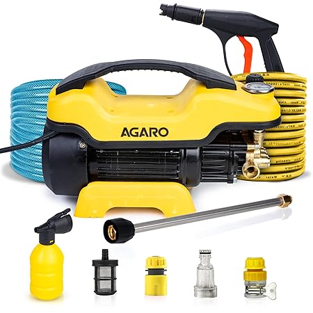 AGARO Supreme Plus Pressure Washer, Car Washer, 2200 Watts Motor, 8L/Min Flow Rate, 140 Bars, Adjustable Pressure Regulator, 8M Outlet Hose, 4M Power Cord, Car, Bike & Home Cleaning, Yellow