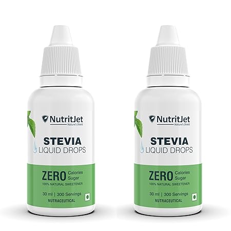 NutritJet Natural Stevia Liquid Drops - 30ml, Zero Calorie Sugar-Free Sweetener, Pack of 2