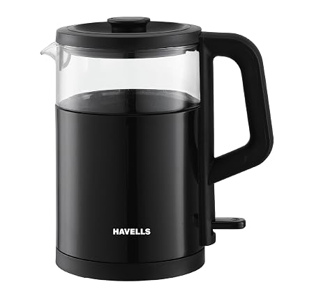 Havells MARINO Low Noise Glass Electric Kettle 1L|1200W Borosilicate Glass inner & Cool Touch Outer Body| Detachable LID