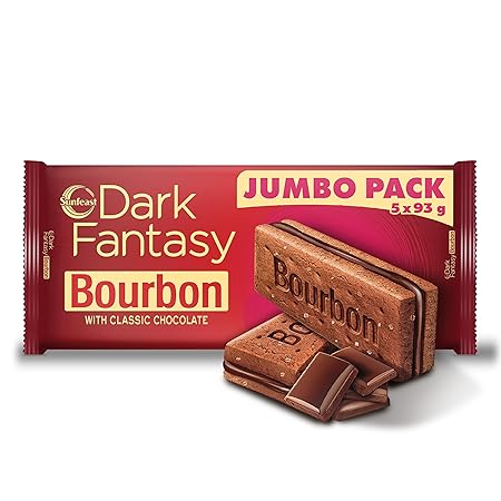 Sunfeast Dark Fantasy Bourbon, Classic Biscuit Made With Real Chocolate, 500g