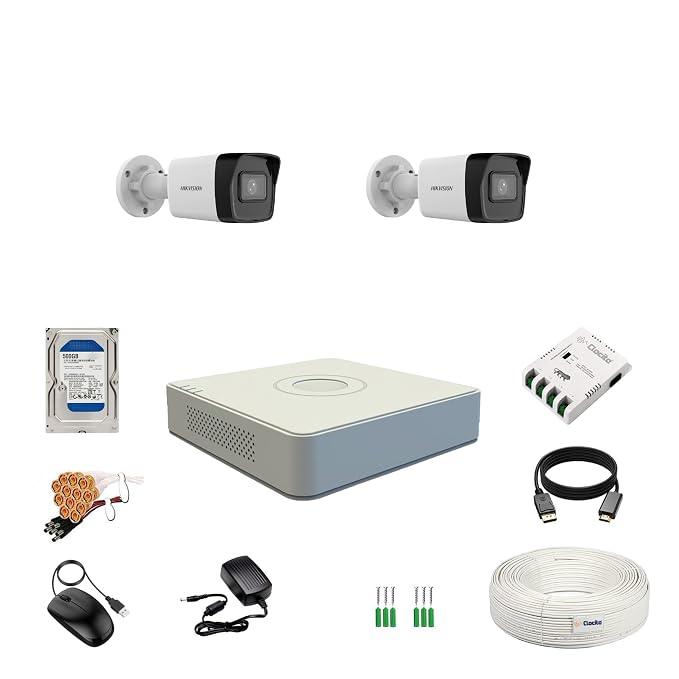Clocite Hikvision 4 Channel DVR with 2MP 2 Wired Bullet Cameras