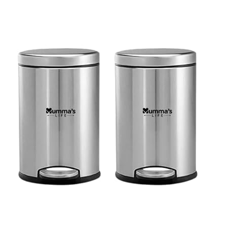 Mumma's LIFE 5LTR Stainless Steel dustbin for bathroom with lid | Steel dustbin for home, kitchen Room, Bathroom, Office (Pedal Bin 7 * 11inch Pack of 2pcs)