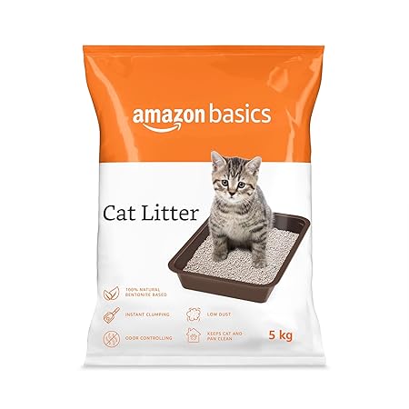 Amazon Basics Scoopable White Bentonite Cat Litter, Unscented, 5Kg - Pack of 1