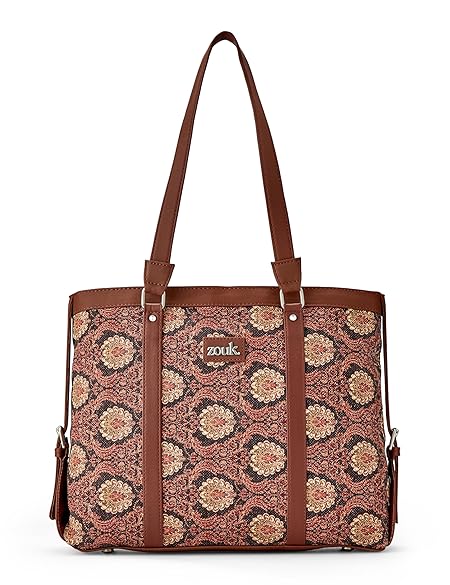 ZOUK Office Bag | Stylish Bags for Office Use | Laptop Bag 15.6 inch | Stylish Tote for Office Use | Purse for Women | Vegan Leather Handbag | Daily & Travel Use | Jodhpur Damask