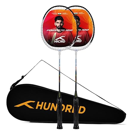Hundred Aluminium Powertek 100 (Set of 2) Badminton Racket with Full Cover