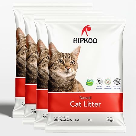 Hipkoo Exclusive Cat Litter 20Kg, 100% Natural Unscented Bentonite Clay, Dust Free Fragrance Free Absorbent Eco-Friendly Sand for All Breeds of Cats, 4 Packs of 5 Kgs (Combo)