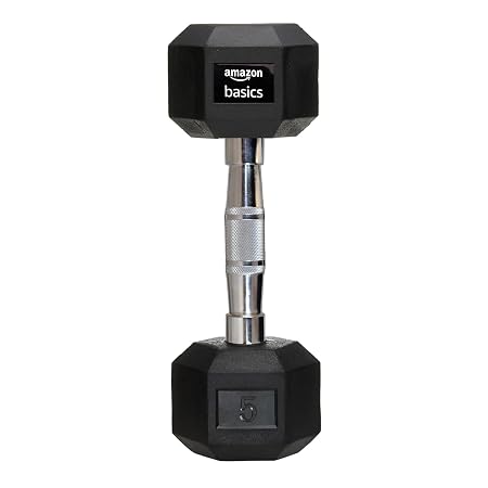 amazon basics Rubber Encased Hex Dumbbell Weight Set Of 1, 5 Kg,Black
