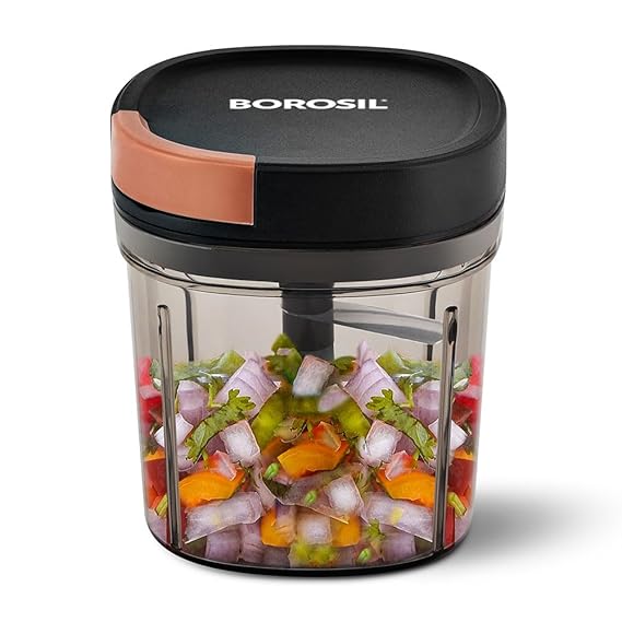 Borosil EazyPull Chopper with 6 Blades, Pull Chopper with Durable String, Mini Chopper for Kitchen, for Chopping Vegetab