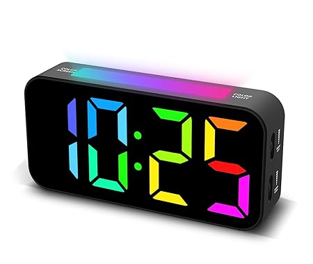 Topski Loud Alarm Clocks for Bedrooms Heavy Sleepers, Plug-in Digital Bedside Clock with RGB Night Light, Large Display, Dual Alarm, Snooze, Dimmable, 3 Volumes, Plastic, Black