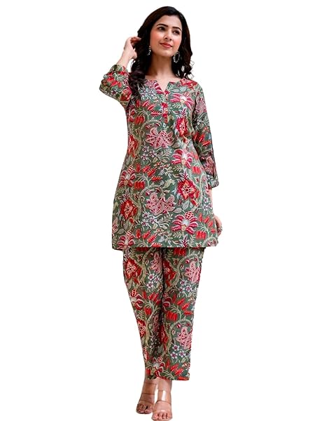 GRECIILOOKS Women Rayon Blend Floral Ethnic Wear Kurta Co-Ord Set