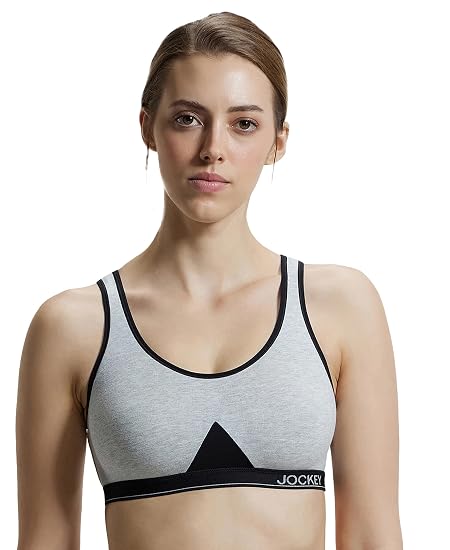 Jockey 1376 Women's Wirefree Non Padded Super Combed Cotton Elastane Stretch Full Coverage Slip-On Active Bra with Wider