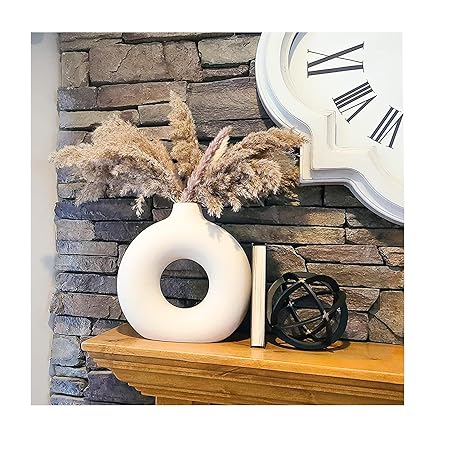 SPHINX White Ceramic Donut Vase, 6 Inch Modern Flower Vase for Pampas Grass, Dried Flowers, Home & Office Decor, Centerp