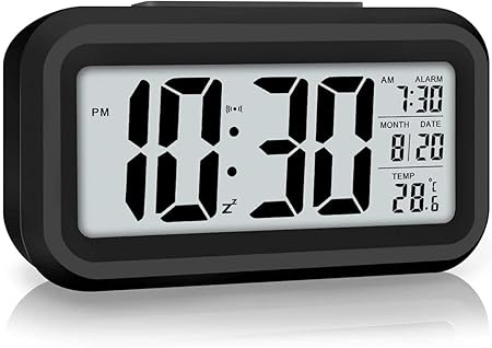 AERYS Digital Alarm Clock with 1 Year Warranty, Night Sensor, Date and Temperature Display, Desk Table Clock for Students, Home, Office, Bedroom, Living Room,Home Decor, Corporate Use (Black Digital)