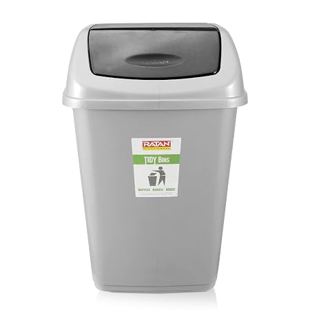 RATAN PLASTICWARE Tidy Bin with Swing Lid 50 Litres Plastic Dustbin, Trash Bin, Garbage Waste Bin For Home, Bathroom, Kitchen, Office, Bedroom Grey Color