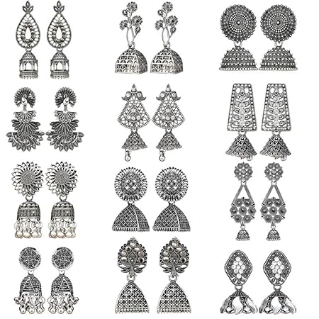 Fashion Frill Earrings For Women Floral Vintage Design Traditional Drop Jhumke For Women Girls Love Gifts 12 Pair of Ear
