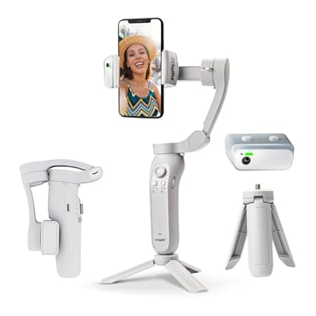 Digitek (DSG-007F AI) 3-Axis Gray Smartphone Gimbal - Foldable Handheld Vlogging Stabilizer with AI Tracking Feature & 4 Creative Operation Modes for Android & iOS - Smooth Videography (AI)