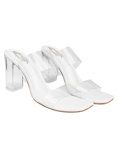 Shoetopia Stylish Trasparent Detailed White Block Heels For Women & Girls /EU35