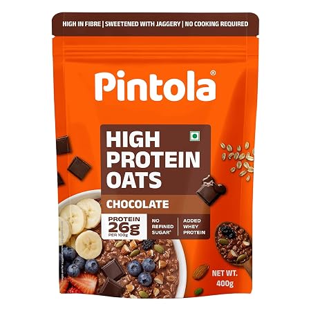 Pintola 26g High Protein Dark Chocolate Oats 400g, No Refined Sugar, with Almonds, Raisins, Pumpkin & Chia Seeds, 9.6g F