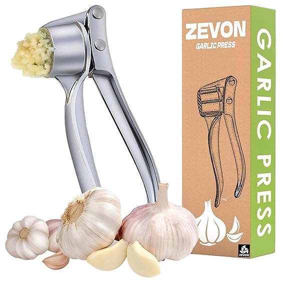 ZEVON Garlic Crusher Stainless Steel, Manual Garlic Press