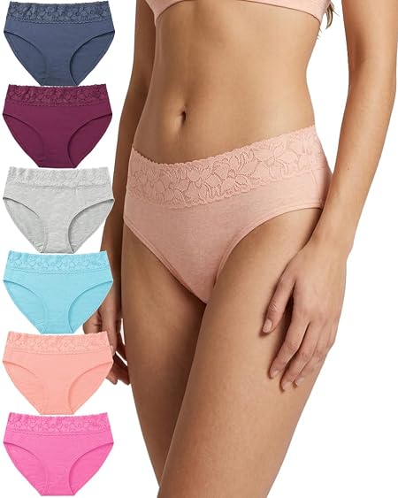 NICSY Women's Panties Full Coverage Soft Touch Cotton Elastane Stretch Lace Underwear Styled Hipster with StayFresh Panty for Women Combo Pack (M, Pack-6)
