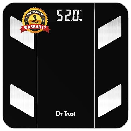 Dr Trust USA 525 Hercules BMI Weight Machine For Body Weight, Digital Body Fat Analyzer & Smart Body Composition Weighing Scale, 14 Body Parameters, IOS/Android App Sync, XL-27x27x2.2 cm (Black)