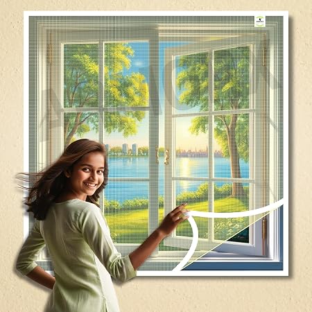 ARMORX Fixed Size Fiberglass Window Mosquito Net | Stitched with Fastener Tape | Windows/Door DIY Bug Insect Mesh | Cream - 120cm x 120cm