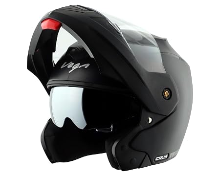 Vega Crux Dual Visor Flip Up Riding Helmet, Dual Visor Protection, Comfortable Liner, Ventilated Interior, Shock Absorbi