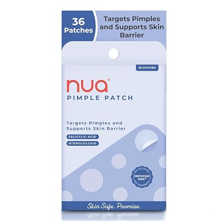 Nua Pimple Patch | 36 Hydrocolloid and Salicylic Acid Patches | Absorbs Oil, Prevents Scarring | Overnight Treatment | F