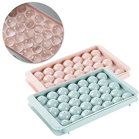 Clazkit Plastic Mini Round Ice Cube Tray with Lid Ball Maker for Fresh Juice, Mocktails, Whiskey, Cocktails, Tea & Coffe