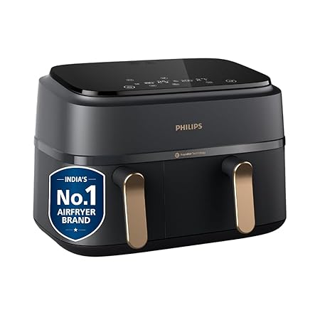 PHILIPS Air Fryer NA352/00 9L capacity, Dual basket (6L & 3L) Airfryer oven
