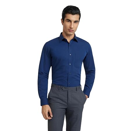 Raymond Men Slim Fit Structure Pattern Pure Cotton Semi Cutaway Collar
