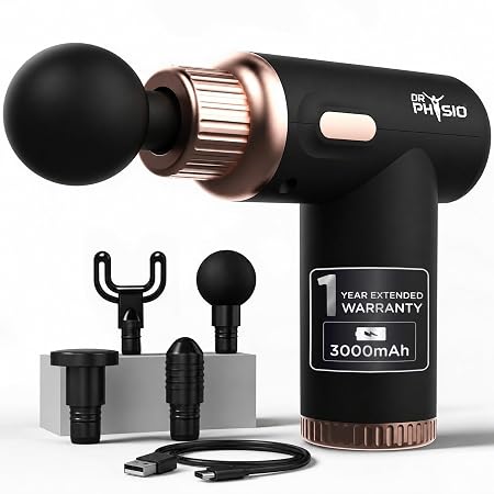 Dr Physio USA Dynamo Rechargeable Percussion Massage Gun | 3000mAh Battery | 6 Speed Levels | 4 Removable Heads Electric