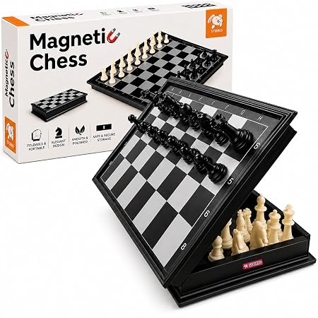 Storio Magnetic Chessboard Game Set with Folding Travel Friendly Portable Storage Case Chess Board Set with 2 Players Toys for Kids and Adults