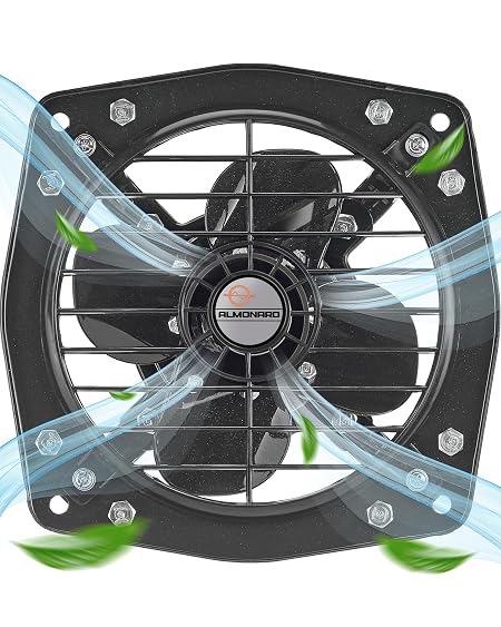 Almonard Exhaust Fan 12 Inch (300Mm) - Reversible In & Out 2 Way For Bedroom & Kitchen With 4 Leaf Blades, 1350 RPM, Motor Capacitor - Window & Wall Mounted 300Mm,Black