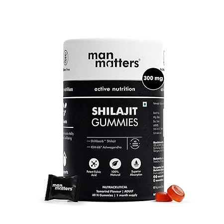 Man Matters Pure Shilajit/Shilajeet Gummies with Lab-Tested Fulvic Acid & KSM 66 Ashwagandha | Boosts Fitness, Improves Energy Levels & Helps Manage Stress | Pack of 60