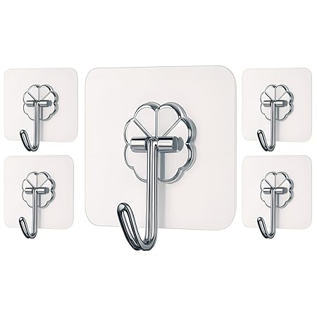 DALUCI Self Adhesive Wall Hooks - 5 Pcs Heavy Duty 10 KG Wall Hooks for Hanging | Nail Free Sticky Hooks for Wall Heavy 