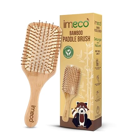 IMECO Bamboo Paddle Hair Brush, 100% Natural Wooden Comb Brush, Anti-Static & Detangling