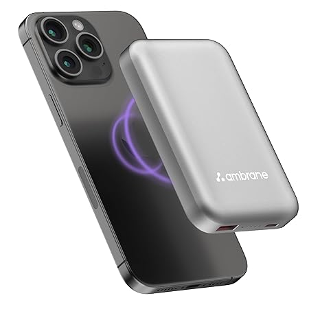Ambrane Magsafe Wireless 10000Mah Fast Charging Power Bank, Strong Magnet, 22.5W Output for iPhone 12 Back Cover & Above