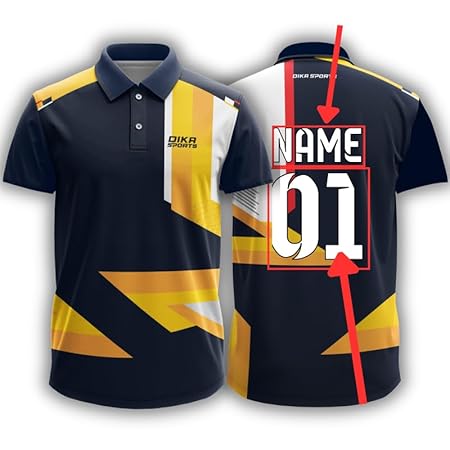 Dika Sports Custom Jersey, India Cricket Team Jersey, Personalized with Name & Number, 2Y to 5XL