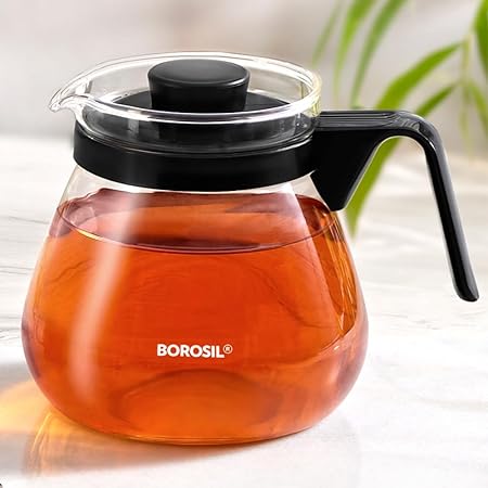 Borosil Carafe with Strainer Lid and Spout Mouth | Borosilicate Glass Flame Proof Glass Kettle | Microwave, Dishwasher and Oven Safe | Glass Teapot Perfect for Tea/Coffee Brewing (1L)