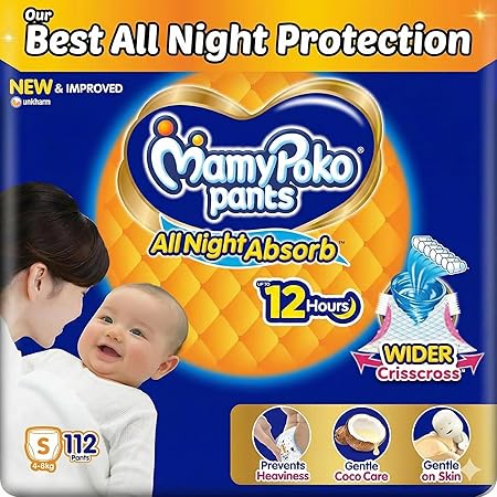 MamyPoko Pants All Night Absorb, Pant Style Baby Diapers, Small