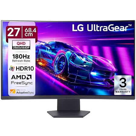 LG 27GS60QC 68.4cm (27 Inch) Ultragear Curved (1000R) QHD (2560x1440) Gaming Monitor