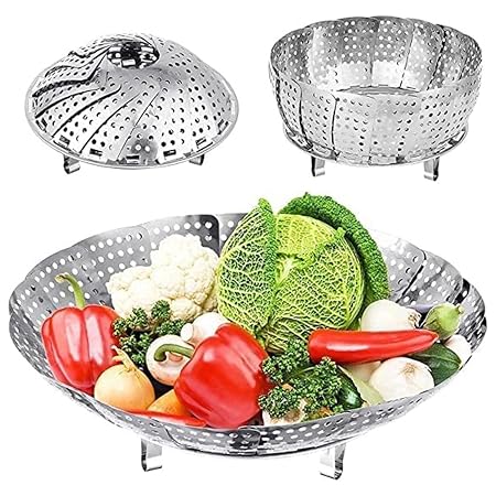 AADHIK Vegetable Steamer Basket Stainless Steel Vegetable Steamer for Cooking Vegetable & Fruits/Salad/Steaming with Insert for Pots, Crock, Pans Food Drain Bowl (Silver)