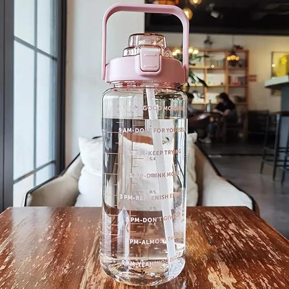 ZUDELLA 2L-Capacity Belt Straw|Transparent Motivational Water Bottles|Time Marker Leak Proof&Break-Proof|Best Usage For-