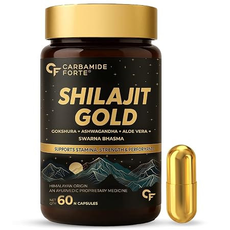 Carbamide Forte Shilajit Gold Capsules For Men With Pure Shilajit Swarna Bhasma,Gokshura,Ashwagandha | Himalayan Shilaji