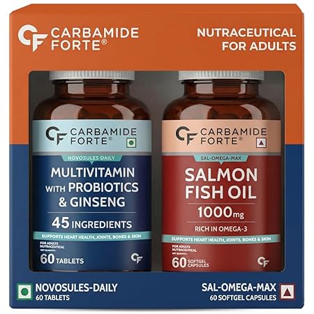 Carbamide Forte Multivitamin Tablet for Men with Probiotics & Salmon Omega 3 fish Oil Capsules | Salmon Fish Oil Omega 3